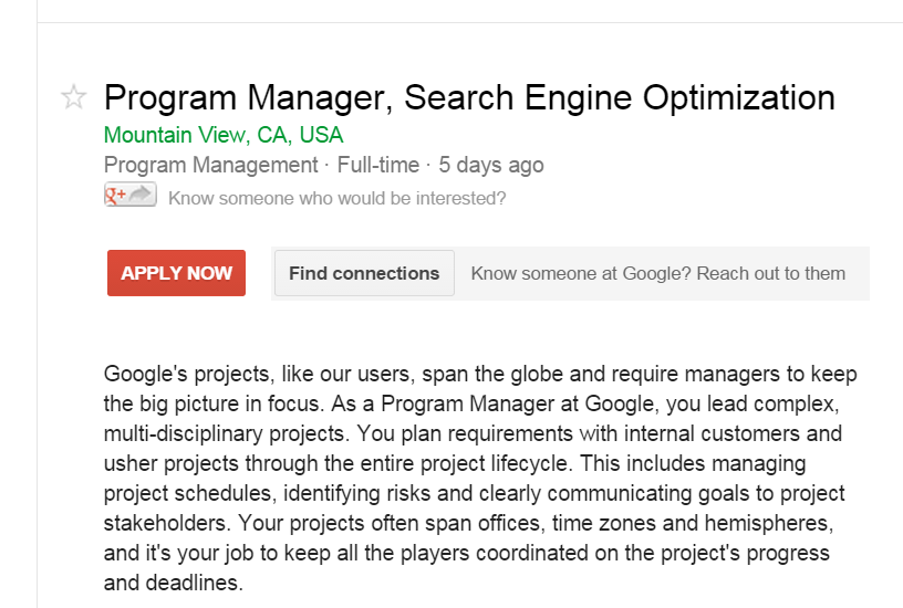Google Is Hiring An Seo Manager Freelance Seo Essex