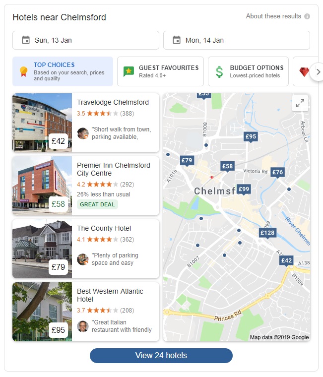 Google hotel search